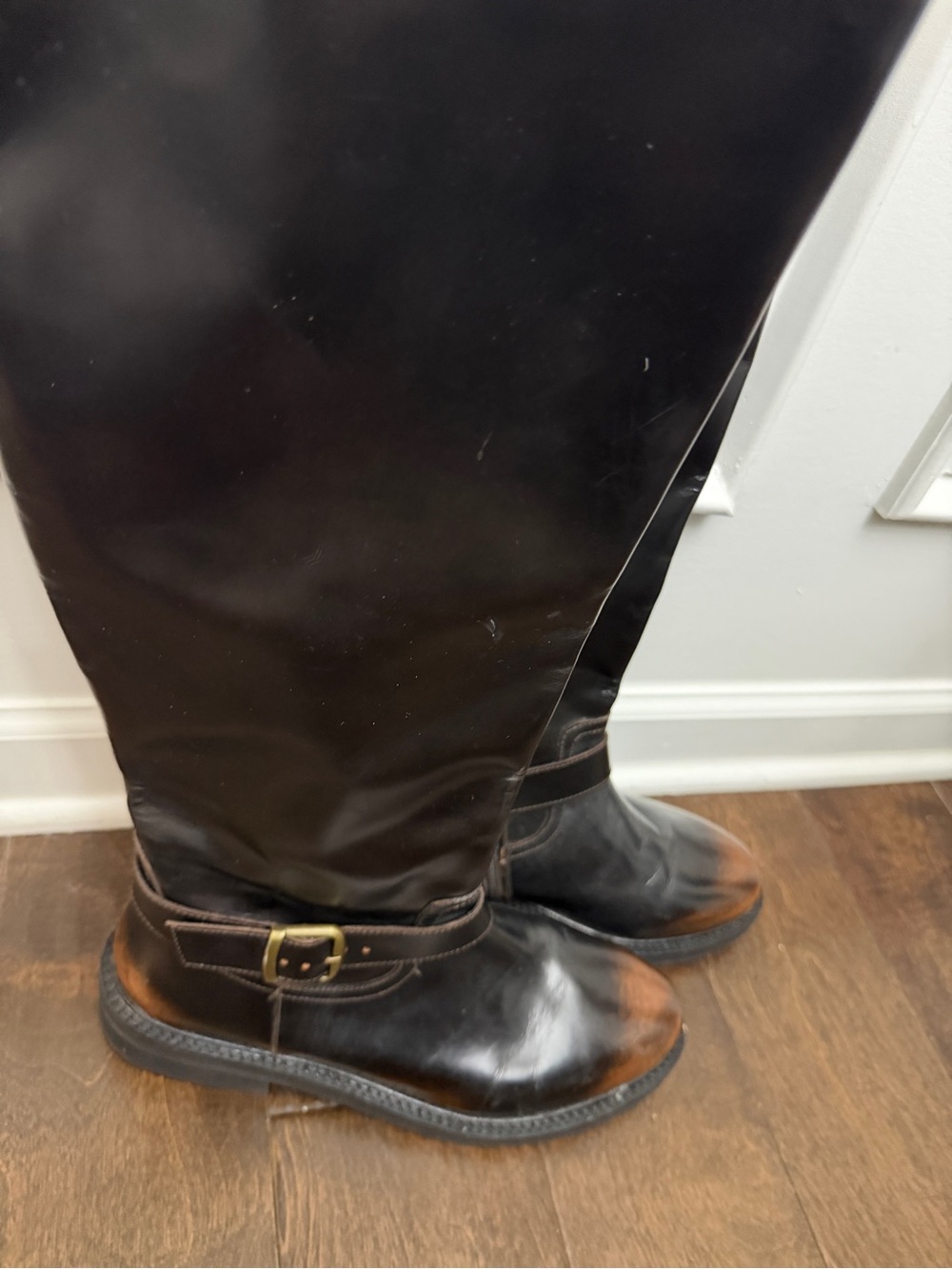 BrownLeather Knee-High Men's Riding Boots with Buckle
